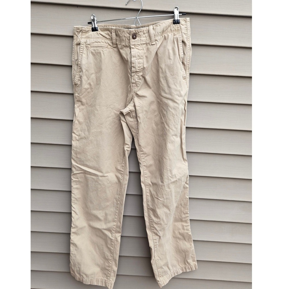American Eagle Mens 32x34 Khaki Chino Pants Tan Cotton Straight Leg Trousers